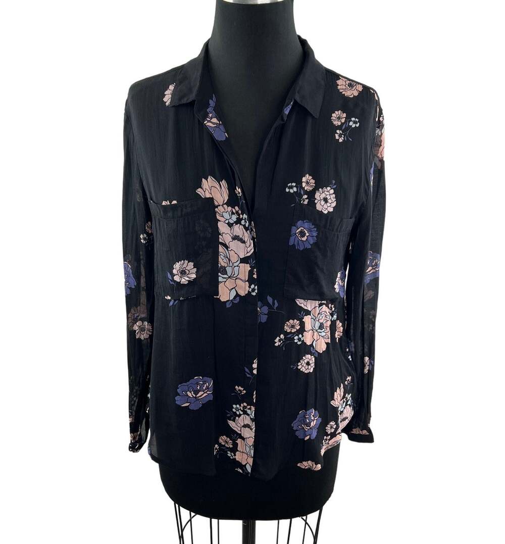 Anthropologie Cloth & Stone Tavira Button-Down Blouse Pocket Long Sleeve Size XS
